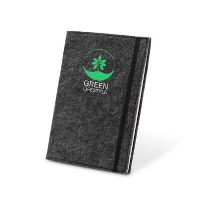 BALDWIN. A5 notepad with recycled felt cover (100 rPET) and lined pages in 100 recycled paper